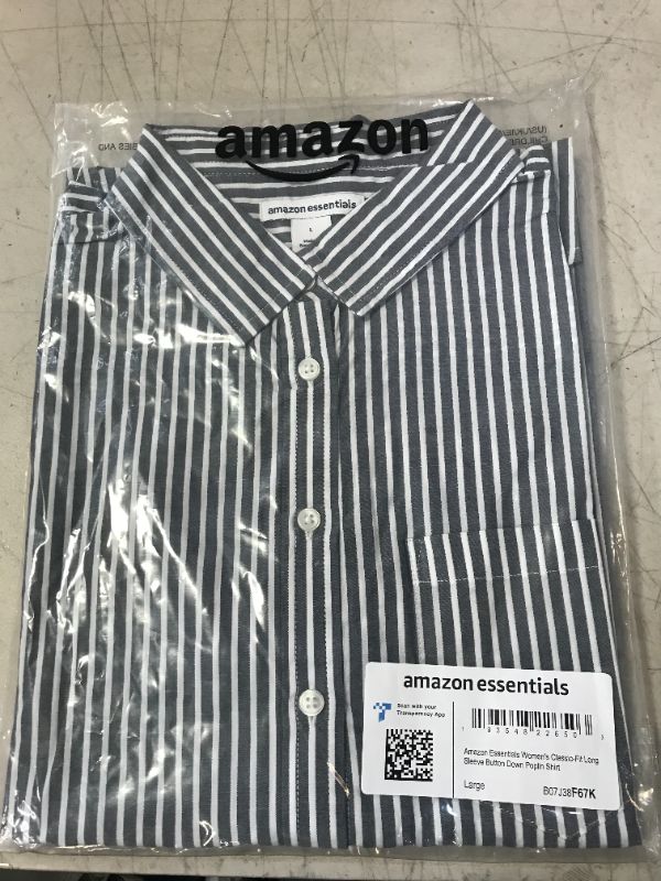 Photo 2 of Amazon Essentials Women's Classic-Fit Long-Sleeve Button-Down Poplin Shirt Large Indigo, Stripe