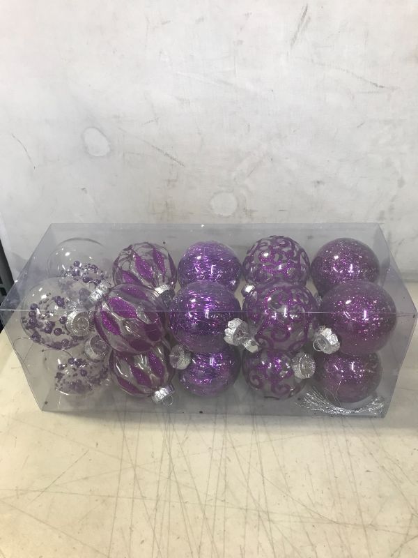 Photo 2 of 80MM/3.14" Clear Christmas Ornaments Set, 20PCS Shatterproof Decorative Hanging Ball Ornament with Stuffed Delicate Decorations, Xmas Tree Balls for Halloween Holiday Party Thankgivings - Purple. Purple 80MM/3.14"