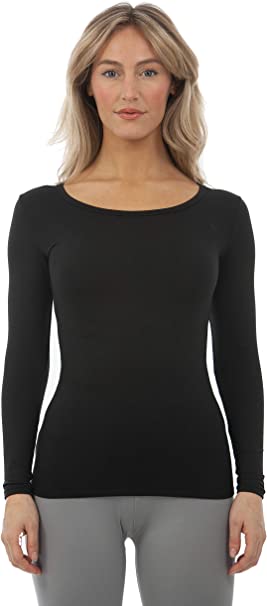 Photo 1 of BODTECK WOMEN'S THERMAL UNDERWEAR-SCOOP NECK-TOP (BLACK, X-SMALL)