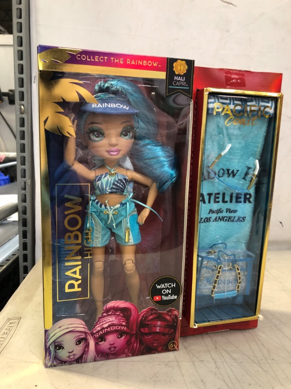 Photo 2 of Rainbow High Pacific Coast Hali Capri (Blue) Fashion Doll with Pool Accessories playset, and Interchangeable Legs. Great Gift for Kids Ages 6-12+ Years, Multicolor