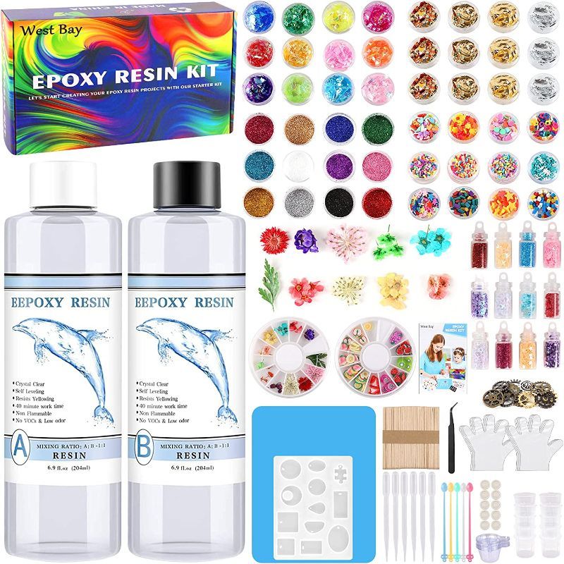 Photo 1 of 180Pcs Resin Starter Kit with Epoxy Resin, Resin Decoration Kit w/ Clear Resin Fruit Slices Wheel Gear Dried Flower Glitter Powder Resin Crafting Tools Supplies for Resin DIY Jewelry Making