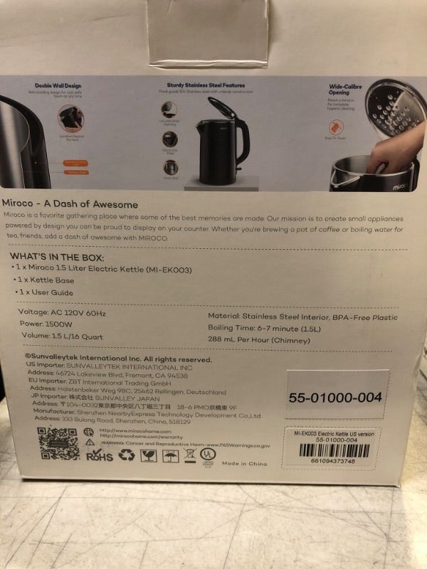 Photo 3 of  Electric Kettle Stainless Steel Interior 1500W Fast Heating Tea kettle 1.7 Liter