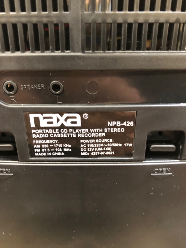 Photo 3 of NAXA Electronics NPB-426 Portable CD Player with AM/FM Stereo Radio, Cassette Player/Recorder and Twin Detachable Speakers