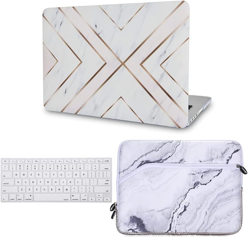 Photo 1 of MORTAKA MORTAKA Compatible with MacBook Air 11 inch Case Cover A1465 A1370 Italian Leather Hard Shell + Sleeve + Keyboard Cover (Rose Gold Leather) Air 11" (White Marble Gold Stripes)