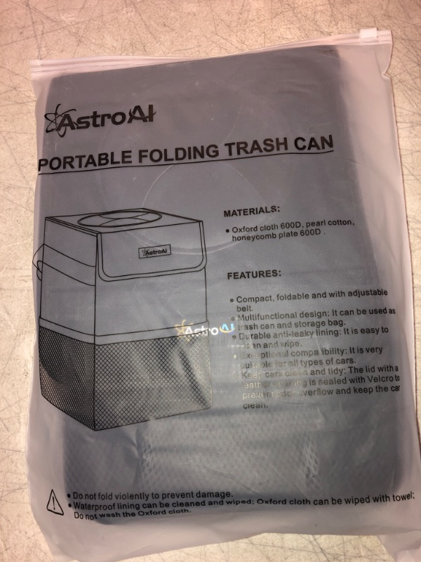 Photo 2 of AstroAI Car Trash Can with Lid and Storage Pockets,Leak-Proof Waterproof Car Trash Bag,2.5 Gallon Organizer Car Garbage Can,Portable Folding Multipurpose Car Trash Bin