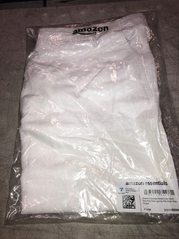 Photo 2 of Amazon Essentials Women's Linen Blend Drawstring Wide Leg Crop Pant X-Large Bright White