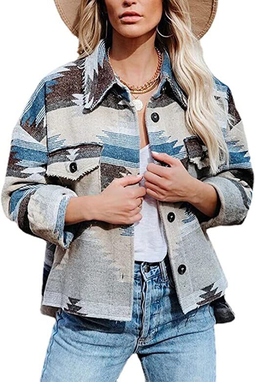 Photo 1 of Arssm Womens Aztec Shacket Long Sleeve Button Down Shirt Jacket Outwear SIZE L
