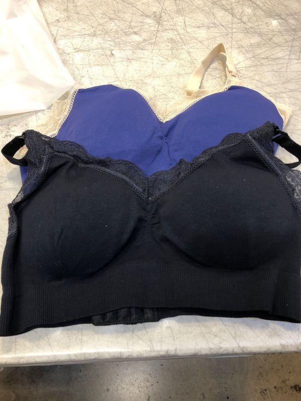 Photo 2 of SUNNYBUY Women's Nursing Bras Breastfeeding Maternity Bralette Pregnancy Wireless Seamless Postpartum Bra Lace-2pcs Blackblue Small