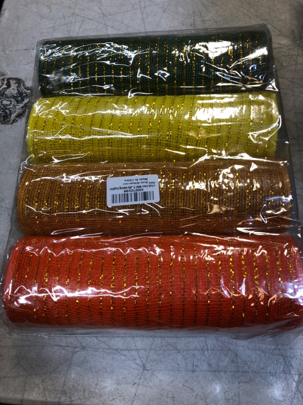 Photo 1 of 4 Rolls Thanksgiving Mesh Ribbon 10 Inch x 30 Feet Each Roll, Autumn Ribbon Poly Mesh Metallic Fall Ribbon for Wreath Thanksgiving Decoration DIY Crafts Making Supplies