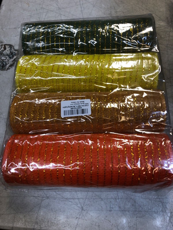 Photo 2 of 4 Rolls Thanksgiving Mesh Ribbon 10 Inch x 30 Feet Each Roll, Autumn Ribbon Poly Mesh Metallic Fall Ribbon for Wreath Thanksgiving Decoration DIY Crafts Making Supplies