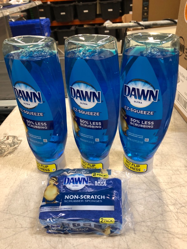 Photo 2 of Dawn Dish Soap EZ-Squeeze Dishwashing Liquid + Non-Scratch Sponges for Dishes, Original Scent, Includes 3x22oz Bottles + 2 Sponges