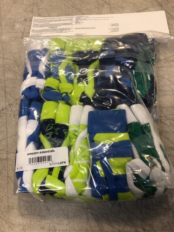 Photo 2 of Amazon Essentials Boys' Cotton Briefs Underwear, Multipacks 10 Green/Blue/White, Sharks/Stripe X-Large