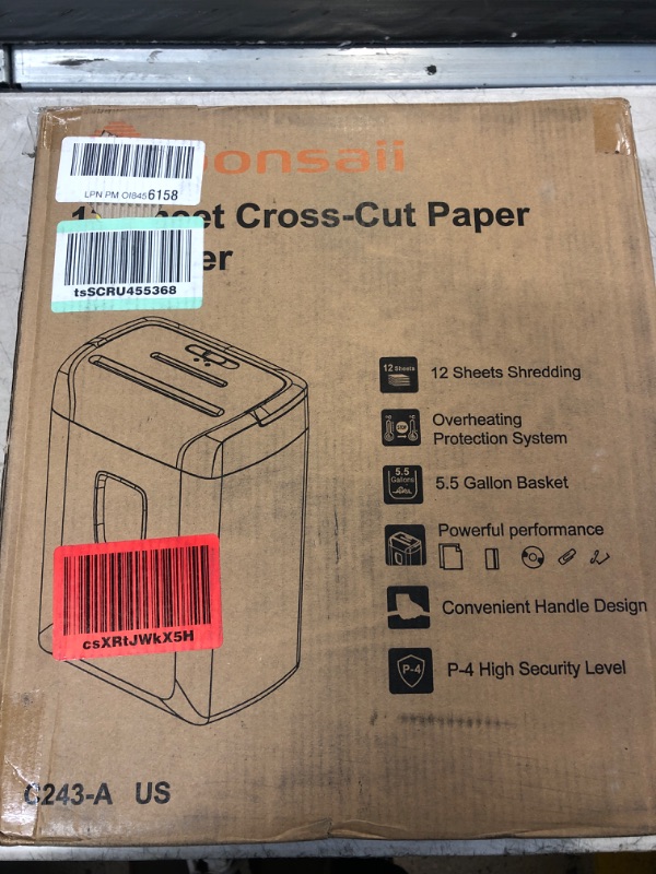 Photo 4 of Bonsaii 12 Sheet Cross Cut C243-A Paper Shredder for Home Office Use & 24 Pack Lubricant Sheets