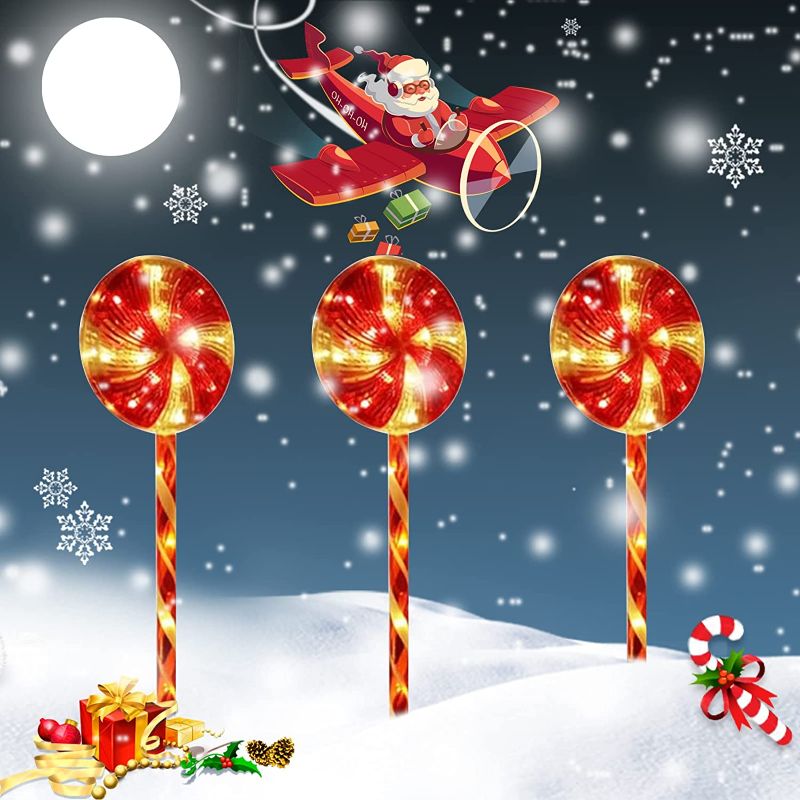 Photo 1 of 3 Pack Candy Cane Lights Outdoor Pathway,Christmas Lollipops Peppermint Pathway Lights Candy Cane Pathway Lights Christmas Decorations
