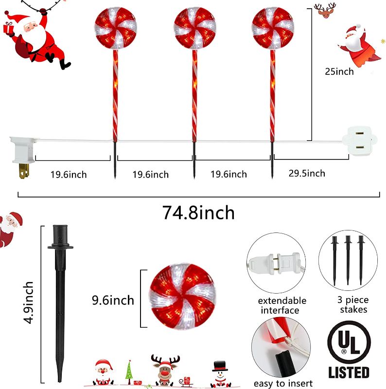 Photo 1 of 3 Pack Candy Cane Lights Outdoor Pathway,Christmas Lollipops Peppermint Pathway Lights Candy Cane Pathway Lights Christmas Decorations
