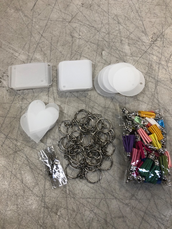 Photo 2 of 128 Pieces Acrylic Keychain Blanks, Clear Keychains Set for Vinyl Kit Including Clear Blank Acrylic Keychains, Keychain Tassels, Key Chain Rings and Jump Rings for DIY Vinyl Craft, 4 Shapes