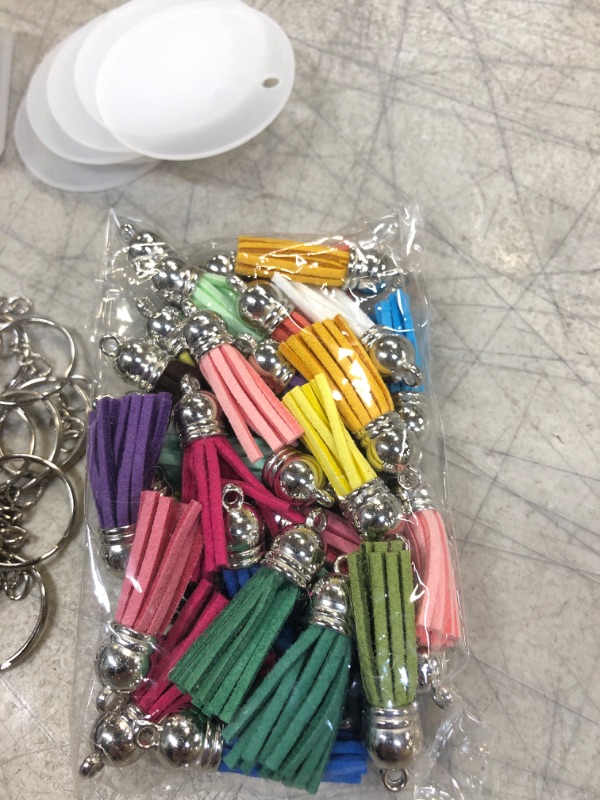 Photo 3 of 128 Pieces Acrylic Keychain Blanks, Clear Keychains Set for Vinyl Kit Including Clear Blank Acrylic Keychains, Keychain Tassels, Key Chain Rings and Jump Rings for DIY Vinyl Craft, 4 Shapes