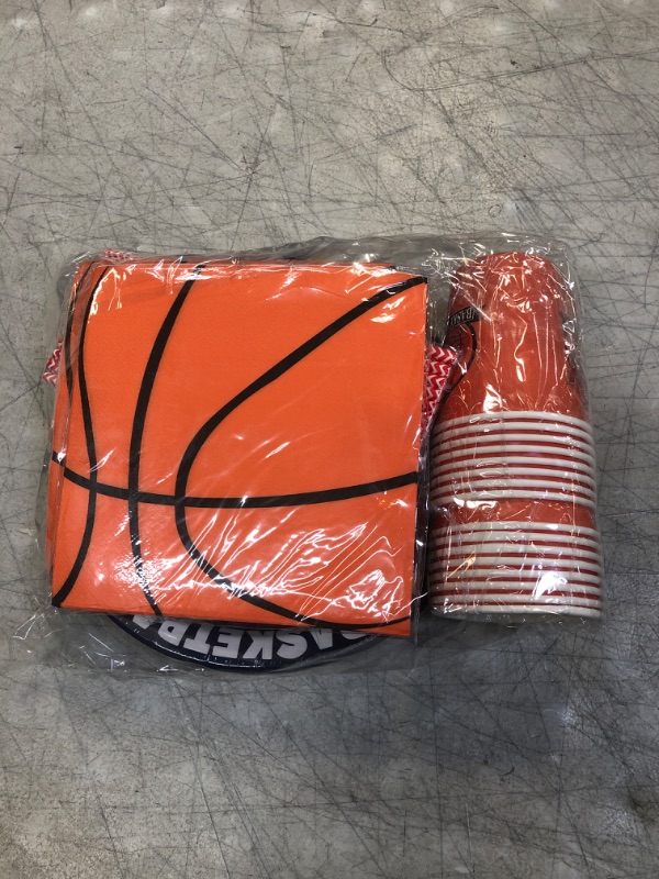 Photo 2 of Basketball Party Supplies,Slam Dunk,Basketball Party Decorations Include Dinner Plates,Dessert Plates,Cups,Napkins,Straws for Sports Themed Party(Serves16,133Pieces)