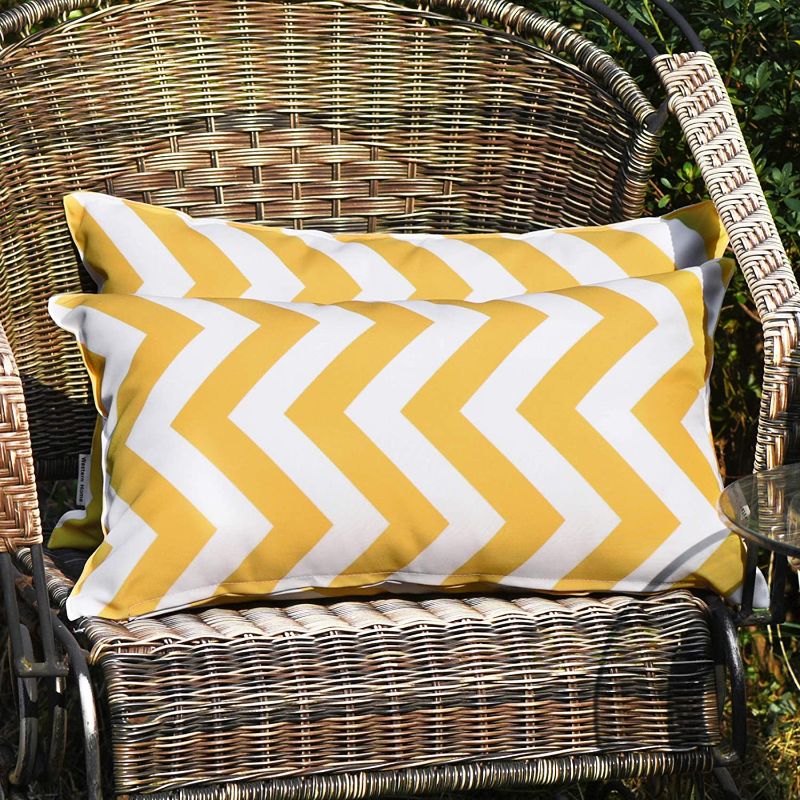 Photo 1 of 
Roll over image to zoom in







VIDEO
Pack of 2 Decorative Outdoor Waterproof Throw Pillow Covers Square Pillowcases Wave Pattern Cushion Covers Shell for Couch Patio Garden Tent Park Yellow 12 x 20 Inch