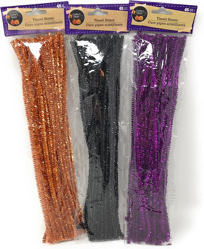 Photo 1 of 
Roll over image to zoom in
Crafter's Square Halloween Tinsel Stems, Pack of 3, Black, Orange and Purple (135 Stems)