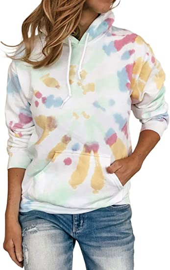 Photo 1 of Diukia Women's Fashion Tie Dye Print Pullover Hoodie Long Sleeve Drawstring Hoodie Sweatshirt with Pocket large
