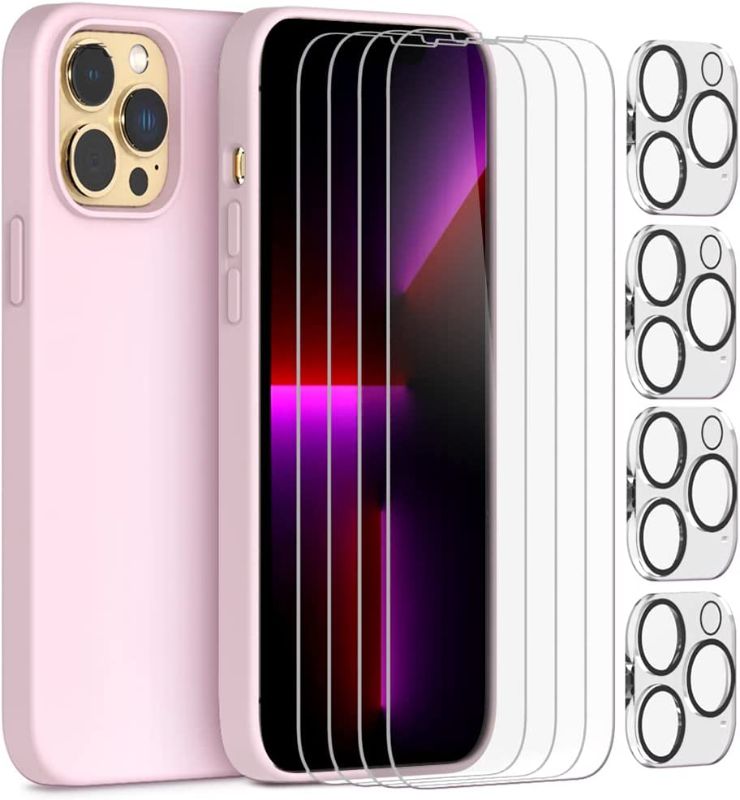 Photo 1 of Zonlaky 9 in 1 Bundle Designed for iPhone 13 Pro Max Case 6.7 Inch Compatible + 4 Pack Tempered Glass Screen Protector + 4 Pack Camera Lens Protectors + 1 Silicone Bumper Cover - Chalk Pink
