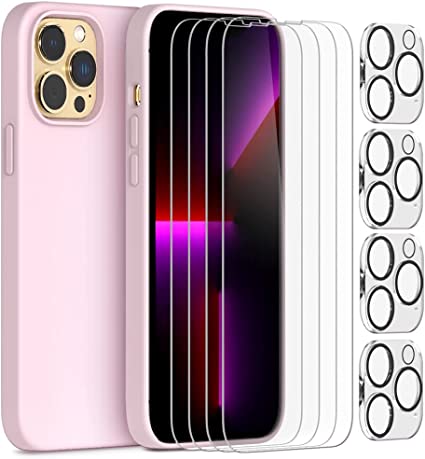 Photo 1 of Zonlaky 9 in 1 Bundle Designed for iPhone 13 Pro Max Case 6.7 Inch Compatible + 4 Pack Tempered Glass Screen Protector + 4 Pack Camera Lens Protectors + 1 Silicone Bumper Cover - Chalk Pink
