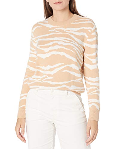 Photo 1 of Daily Ritual Women's Ultra-Soft Jacquard Crewneck Pullover Sweater, Light Beige/White, Tiger/Jacquard, Small
