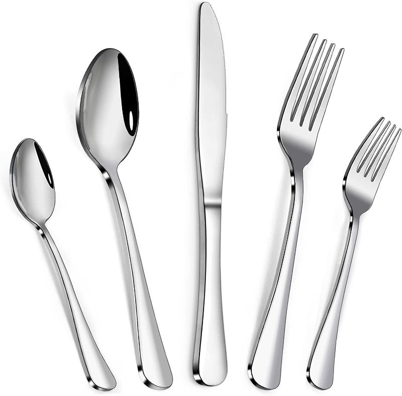 Photo 1 of 20-Piece Silverware Set , Modern Flatware Utensil Cutlery Set for 4, Food Grade Stainless Steel Tableware Includes Knife Spoons and Forks Set, Mirror Polished, Dishwasher Safe
