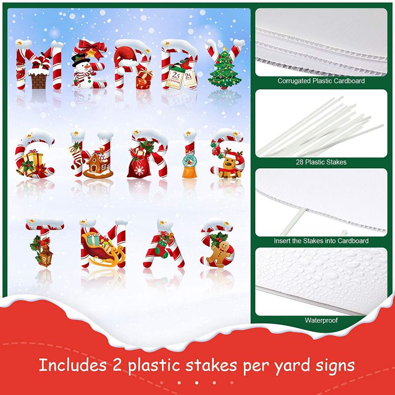 Photo 2 of 14 Pieces Christmas Yard Sign Decorations Merry Christmas Letter Yard Sign Xmas Outdoor Lawn Sign Holiday Yard Signs Santa Snowman Design Garden Lawn Stakes...
