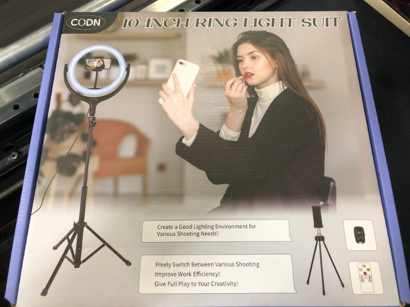 Photo 2 of CODN 10” Selfie Ring Light with Stand and Phone Holder, Remote Control Led Ring Light for Phone with Wireless Remote Shutter for Makeup/Photography/YouTube/Facebook Live, Compatible with iOS/Android