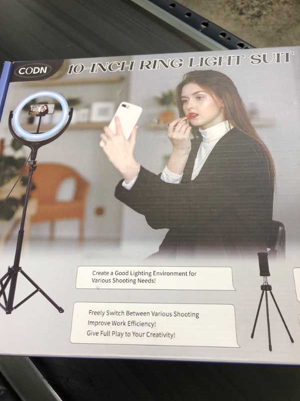 Photo 2 of CODN 10” Selfie Ring Light with Stand and Phone Holder, Remote Control Led Ring Light for Phone with Wireless Remote Shutter for Makeup/Photography/YouTube/Facebook Live, Compatible with iOS/Android