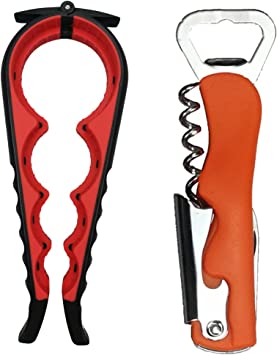 Photo 1 of 2 Piece Set Bottle Opener, Jar Opener, Smart Not Electric Wine Opener for Seniors with Arthritis Hands, Can Open Beer Soda Letter Box Mail, Gift for Restaurant Waiters Sommelier Bartenders (Red)