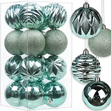 Photo 2 of 3.14" Christmas Ball Ornaments 16 Pcs Christmas Tree Decorations Set Balls Shatterproof Teal Large Christmas Ornaments Balls with Hanging Loop for Holiday Party Wreath Tabletop Xmas Tree Decor