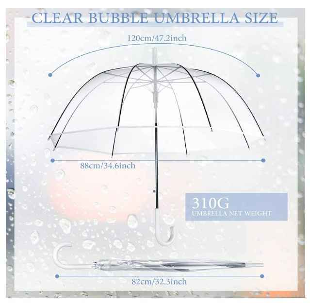 Photo 2 of Weewooday 14 Pieces Clear Wedding Umbrella Automatic Open Rounded Umbrella Windproof Bubble Umbrella J Handle Large Canopy Stick Umbrella for Bride Groom Photography Rain Ceremony