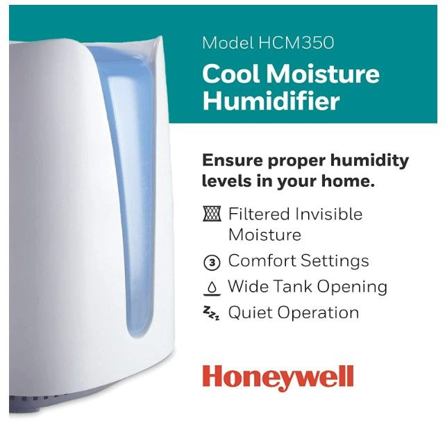 Photo 3 of Honeywell Cool Moisture Humidifier, Medium Room, 1 Gallon Tank, White – Invisible Moisture Humidifier for Baby, Kids, Adult Bedrooms – Quiet and Easy to Clean with UV Technology for Everyday Comfort