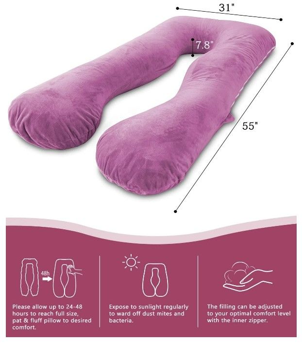 Photo 1 of AngQi Pregnancy Body Pillow,Maternity Body Pillow with Pillow Cover,U Shaped Body Pillow (Pink)