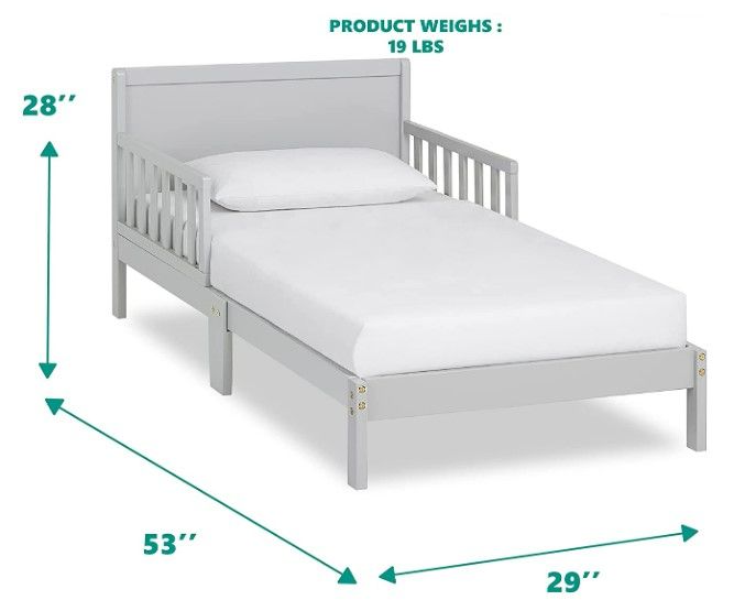 Photo 2 of Dream On Me Brookside Toddler Bed In Pebble Grey, Greenguard Gold /JPMA Certified, Low To Floor Design, Non-Toxic Finish, Safety Rails, Made Of Pinewood