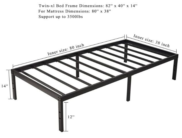 Homdock 14 Inch Metal Platform Bed Frame/Sturdy Strong Steel Structure 3500 lbs Heavy Duty/Noise Free/None Slip Mattress Foundation/No Box Spring Needed/Black Finish, Twin XL