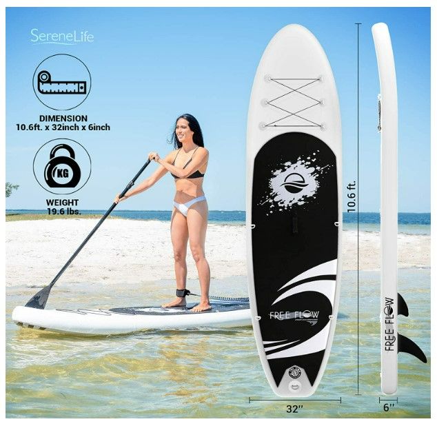 Photo 3 of SereneLife Inflatable Stand Up Paddle Board (6 Inches Thick) with Premium SUP Accessories & Carry Bag | Wide Stance, Bottom Fin for Paddling, Surf Control, Non-Slip Deck | Youth & Adult Standing Boat