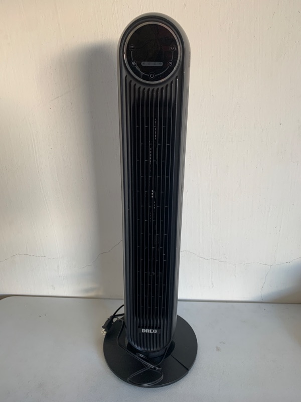 Photo 2 of Dreo Nomad One Tower Fan with Remote, 24ft/s Velocity Quiet Cooling Fan, 90° Oscillating Fan with 4 Speeds, 4 Modes, 8H Timer, Bladeless Fan, Standing Floor Fans, Black, (DR-HTF007)