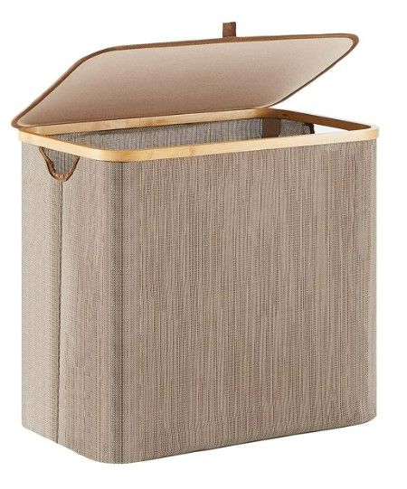 Photo 1 of YOUDENOVA Large Laundry Hamper with Lid, 90L Collapsible Dirty Clothes Basket with Handle Foldable Storage Bin for Towels Blanket Toys in Dorm Bedroom Closet and Bathroom (Brown)