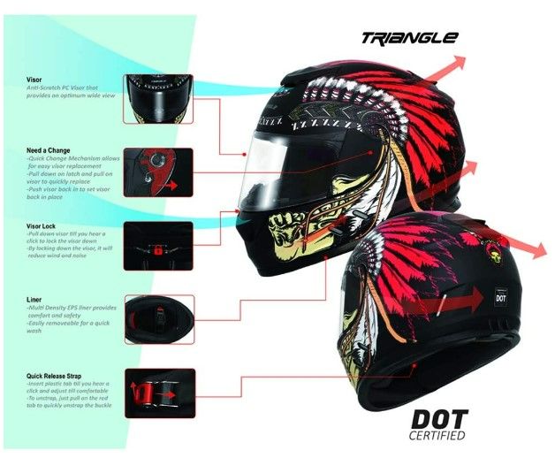 Photo 3 of TRIANGLE Full Face Lightweight Motorcycle Helmets Aerodynamic Comfortable Street Bike Helmets DOT Approved for Adults Size XL