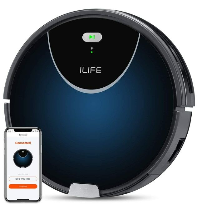 Photo 1 of ILIFE V80 Max Robot Vacuum Cleaner, Wi-Fi Connected, 2000Pa Max Suction, Works with Alexa, 750ml Dustbin, Tangle-Free Suction Port, Self-Charging, Ideal for Hard Floor, Pet Hair and Low Pile Carpet