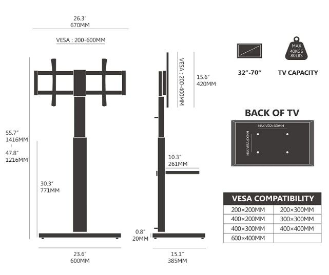 Photo 3 of FITUEYES Floor TV Stand Tall Corner TV Stands for Most TVs up to 70 Inch Swivel TV Mount Stand with Height Adjustable Shelf Upgrade Sturdy Wood Base