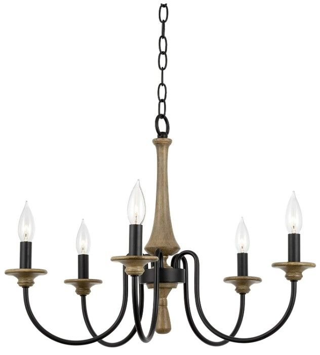 Photo 1 of Kira Home Sherbrooke 24 5-Light French Country Chandelier Adjustable Height Smoked Birch Style Wood + Black Finish