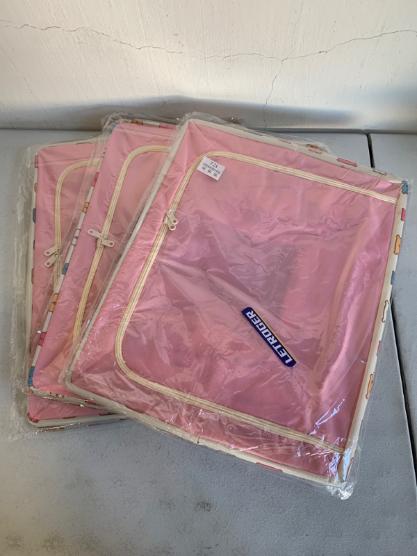 Photo 2 of GUO FENG DIAO Steel Frame Storage Box Oxford Cloth Storage Box Quilt Storage Box Folding Wardrobe Fabric Extra Large Storage Bag (Pink Bear?100L x 3Pcs)