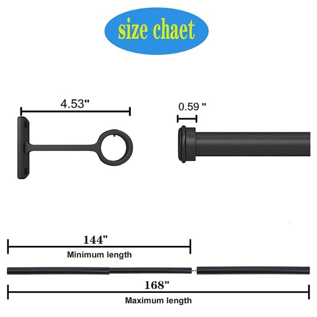Photo 2 of 1 Inch Curtain Rods 144 to168 Inch,Room Divider Curtain Rod,Hanging Curtain Rod&Wall Mount with Brackets, Outdoor Curtain Rod, Curtain Rods for Windows 144 to 168-Inch: Black (144''-168'')