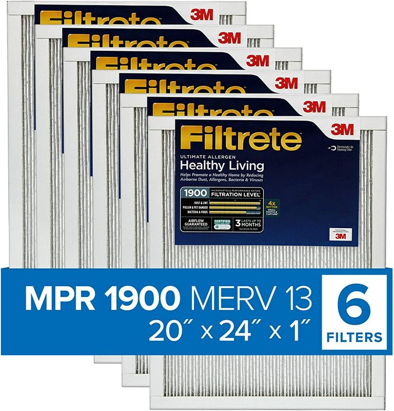 Photo 1 of Filtrete 20x24x1 AC Furnace Air Filter MPR 1900 Healthy Living Ultimate Allergen 6-Pack (exact dimensions 19.81 x 23.81 x 0.78)
