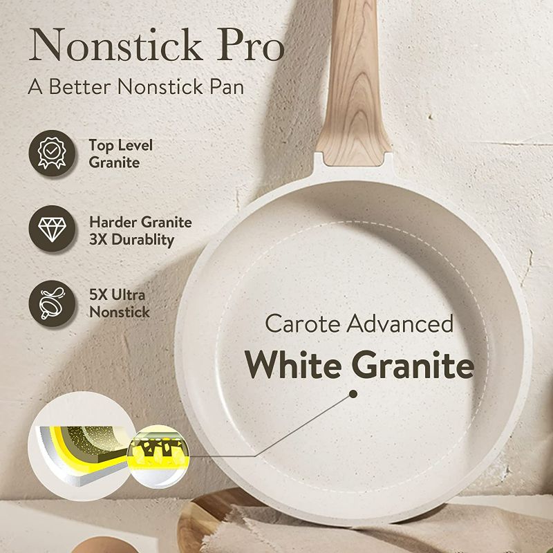 Photo 2 of CAROTE Pots and Pans Set Nonstick, White Granite Induction Kitchen Cookware Sets, 10 Pcs Non Stick Cooking Set w/ Frying Pans & Saucepans(PFOS , PFOA Free)
